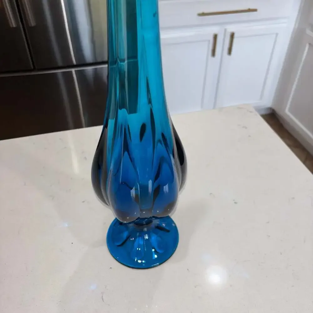 MCM Viking Glass Bluenique 21” Swung Vase Epic 6 Petal Footed Pedestal Excellen